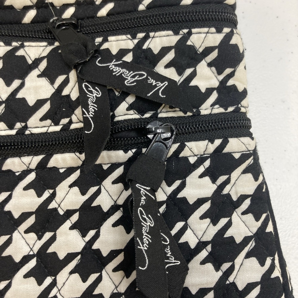 Vtg Vera Bradley Triple Zip‎ Crossbody Hounds Tooth Black & White Checked Purse - Picture 4 of 9